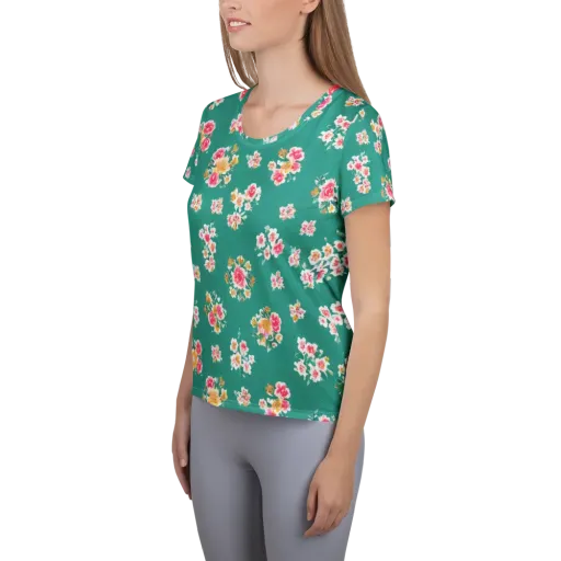 Turquoise Bouquet on a Women's Athletic T-Shirt