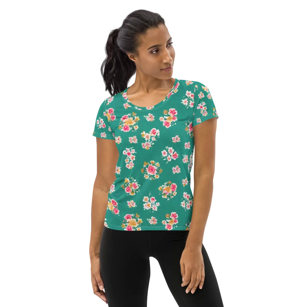 Turquoise Bouquet on Women's Athletic T-Shirt — Front