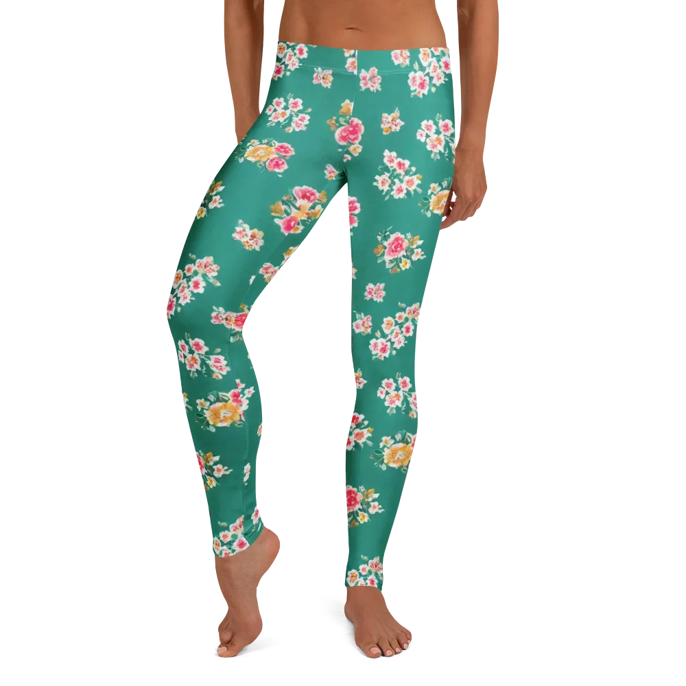 Turquoise Bouquet on Leggings — Front
