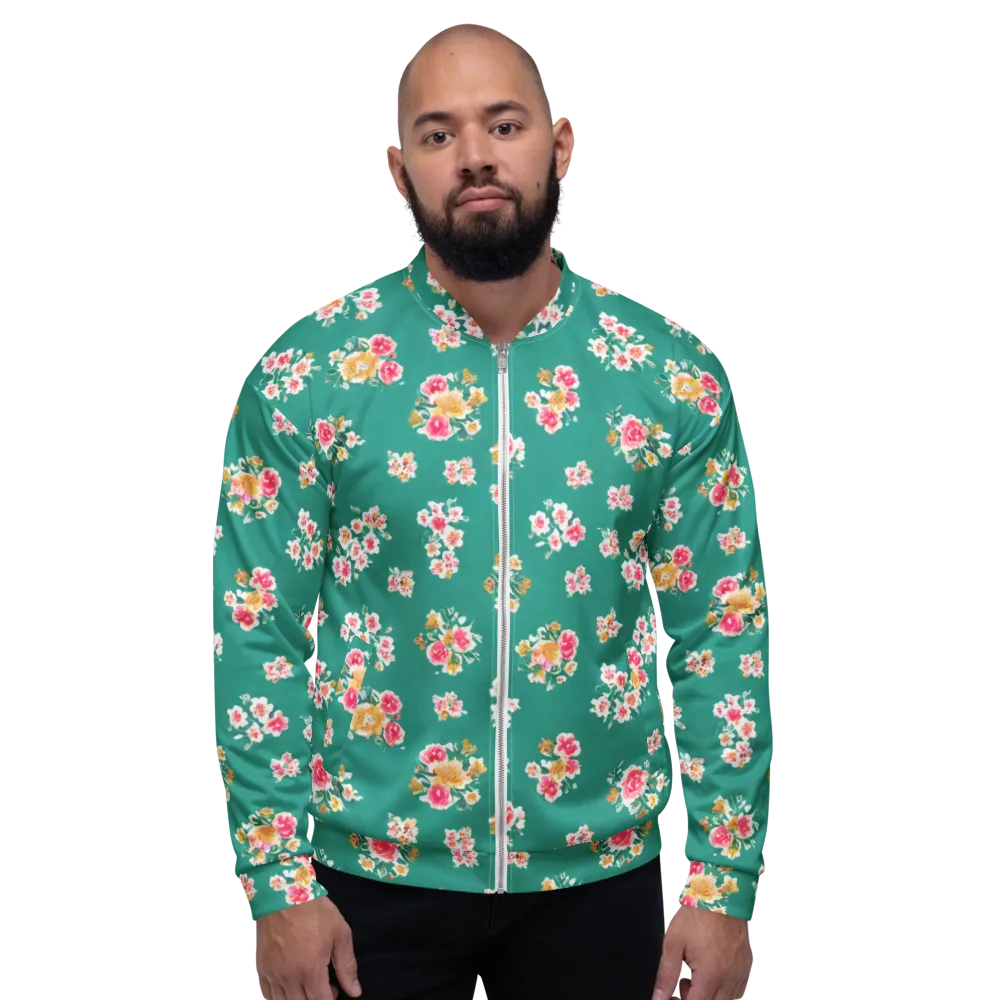 Turquoise Bouquet on Bomber Jacket — Front