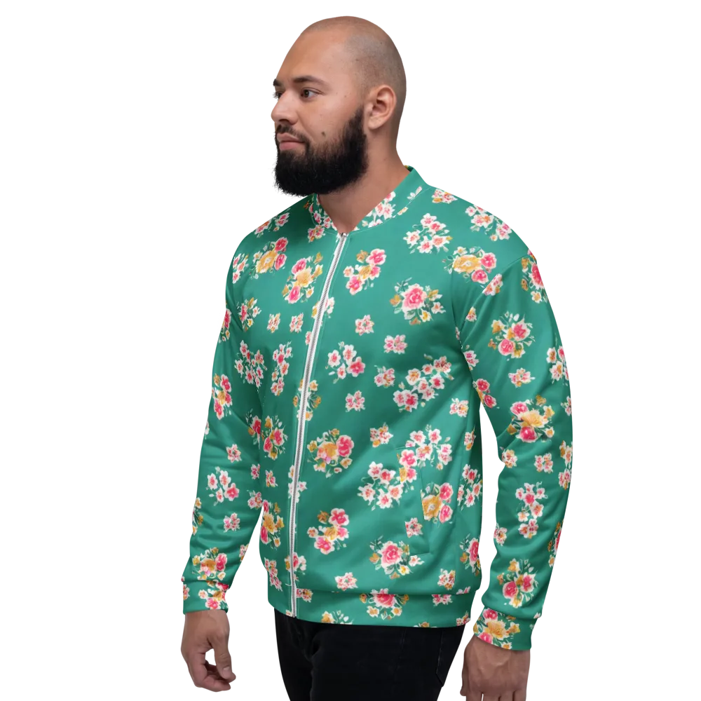 Turquoise Bouquet on Bomber Jacket — Left