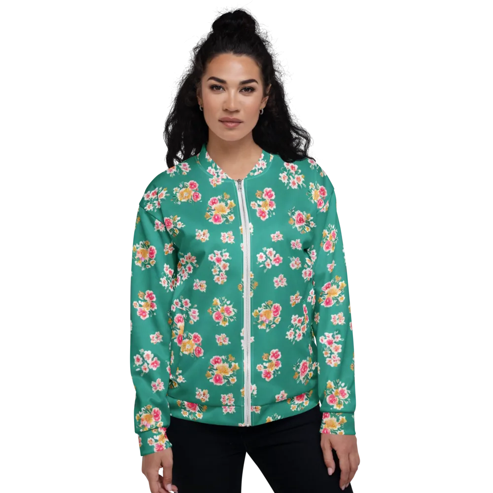 Turquoise Bouquet on Bomber Jacket — Front