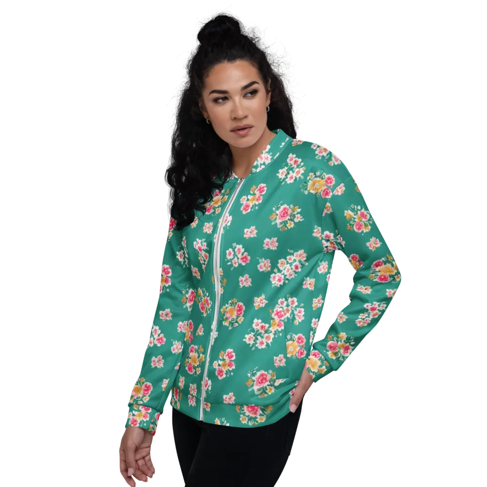 Turquoise Bouquet on Bomber Jacket — Left