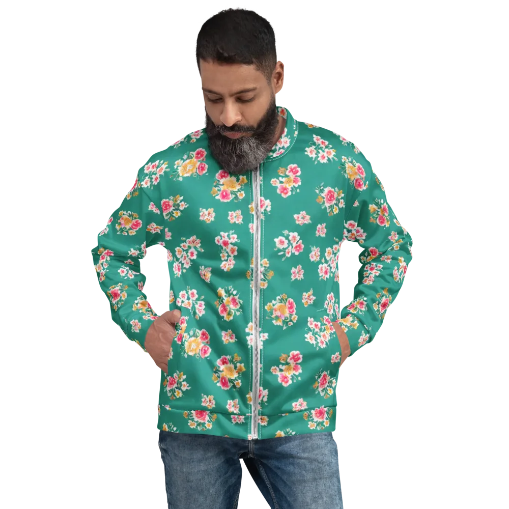 Turquoise Bouquet on Bomber Jacket — Front