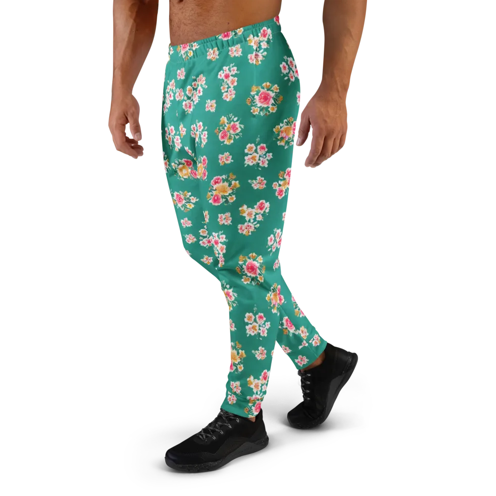 Turquoise Bouquet on Men's Joggers — Left