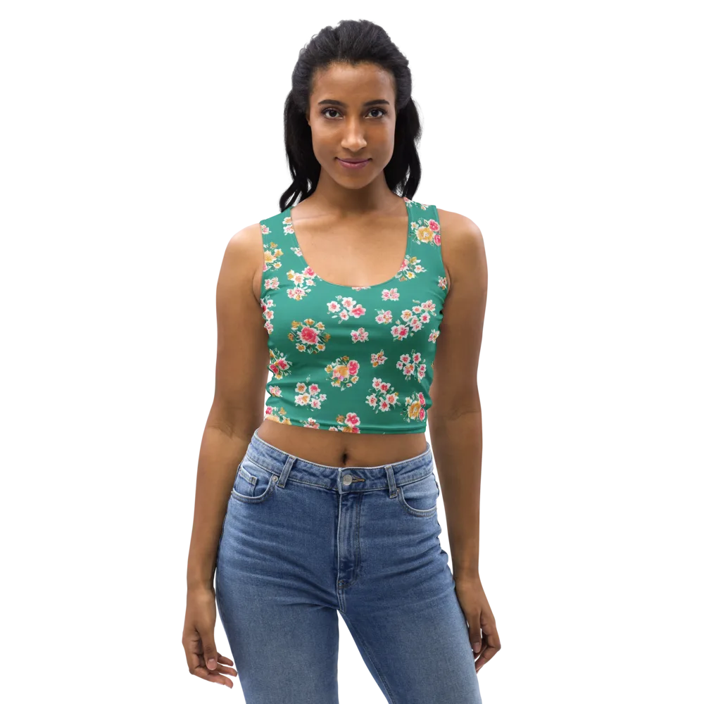 Turquoise Bouquet on Crop Top — Front