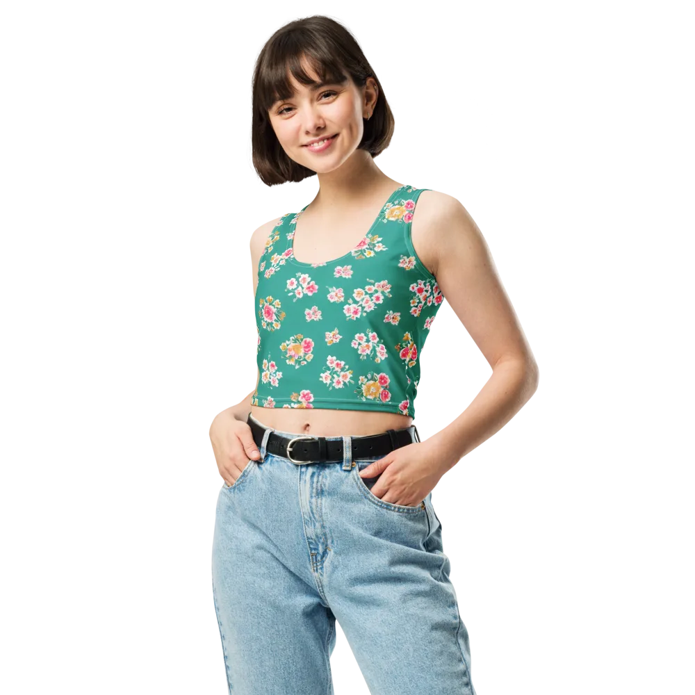 Turquoise Bouquet on Crop Top — Front
