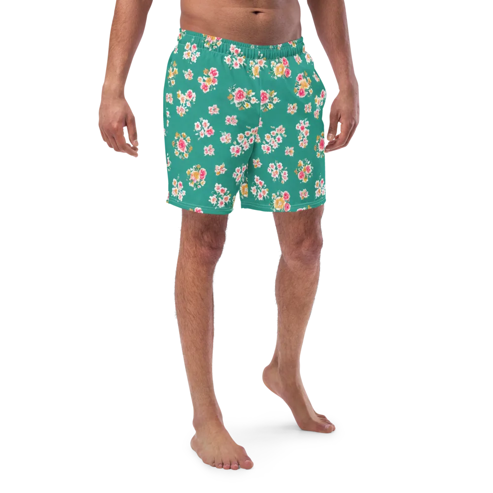 Turquoise Bouquet on Swim Trunks — Front