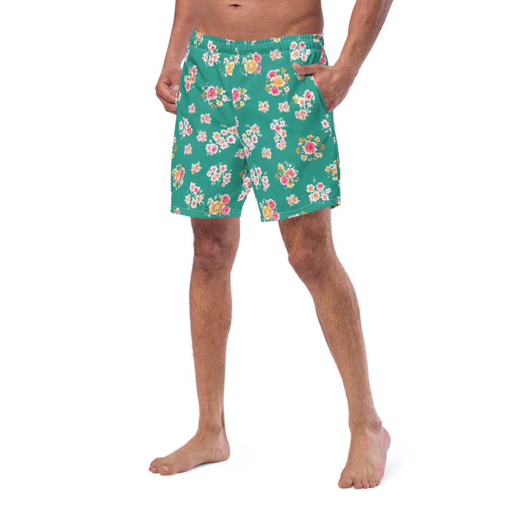 Turquoise Bouquet on Swim Trunks — Left Front