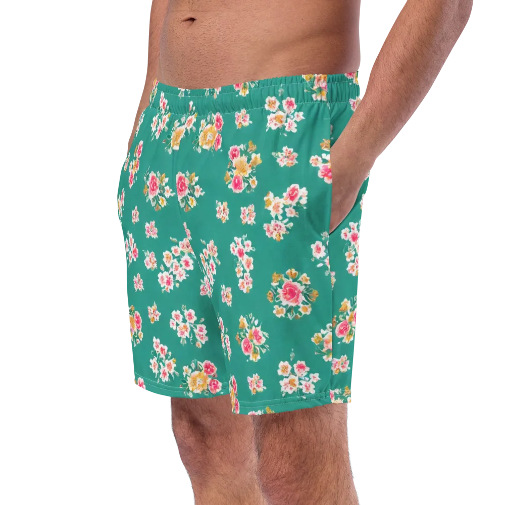 Turquoise Bouquet on Swim Trunks — Left Front
