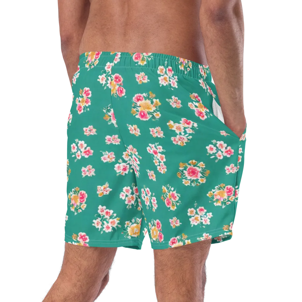 Turquoise Bouquet on Swim Trunks — Right Back
