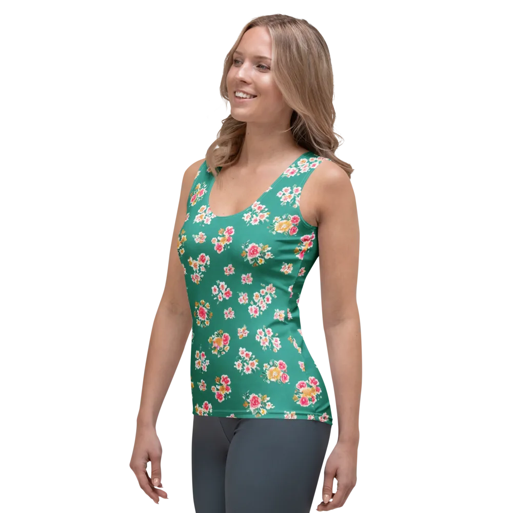 Turquoise Bouquet on Women's Tank Top — Left Front