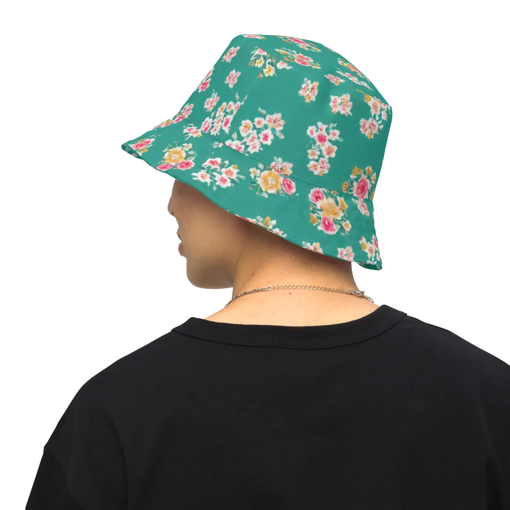 Turquoise Bouquet on Reversible Bucket Hat — Back Inside