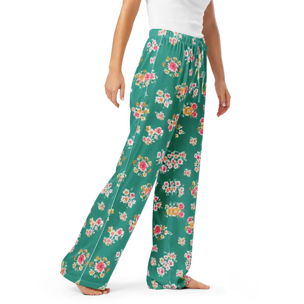 Turquoise Bouquet on Women's Pajama Pants — Right Front