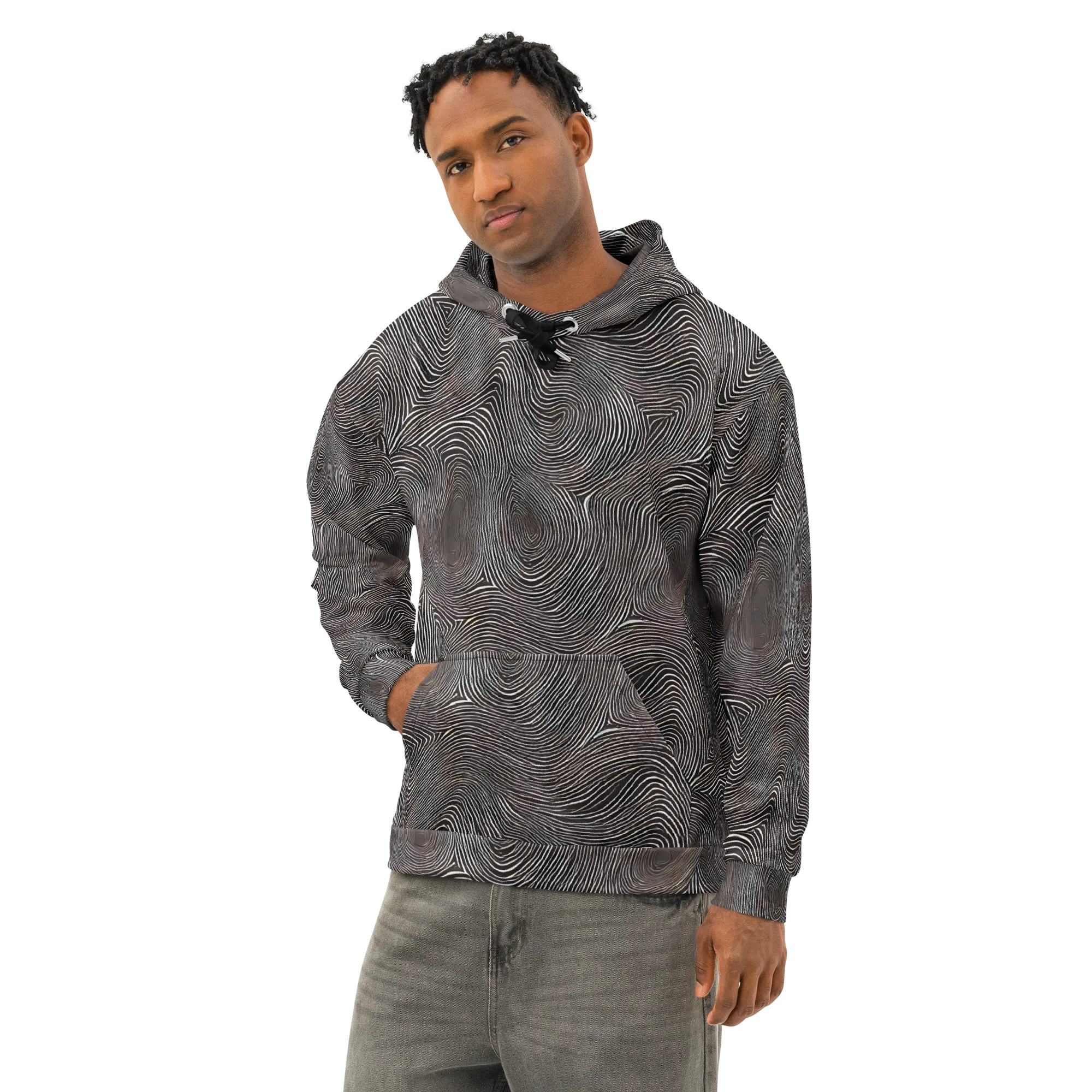 Obsidian Grain on Cotton Hoodie — Left Front