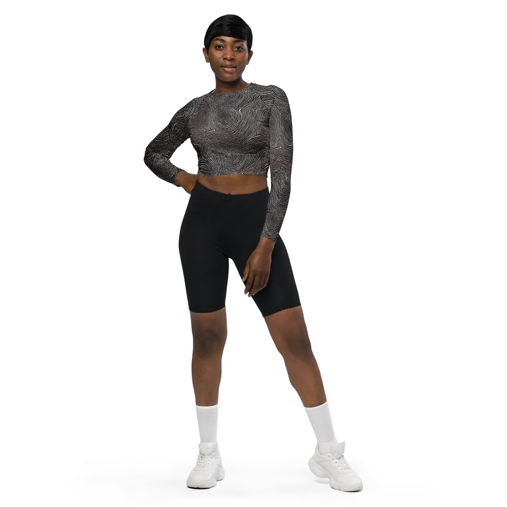 Obsidian Grain on Long Sleeve Crop Top — Front