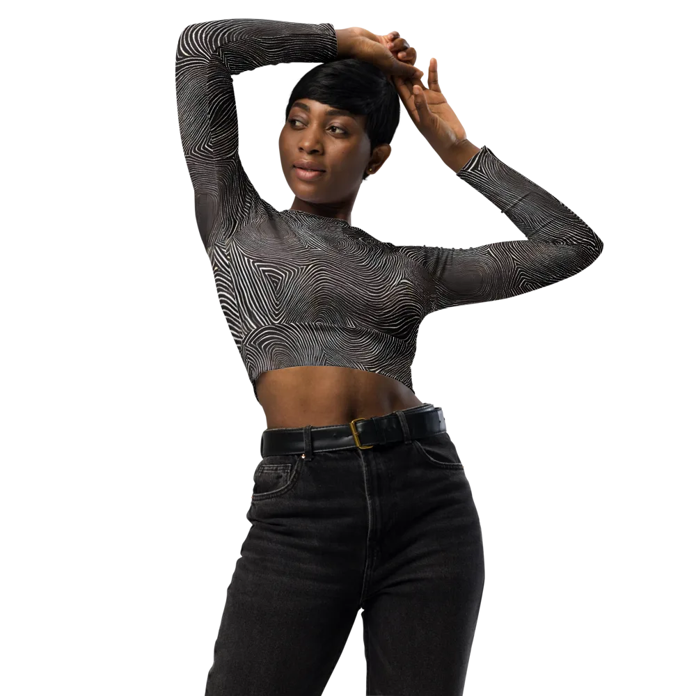 Obsidian Grain on Long Sleeve Crop Top — Front