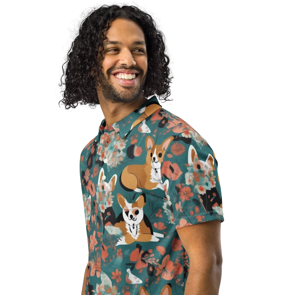Floral Corgi Club on Men's Slim Fit Polo Shirt — Left Front