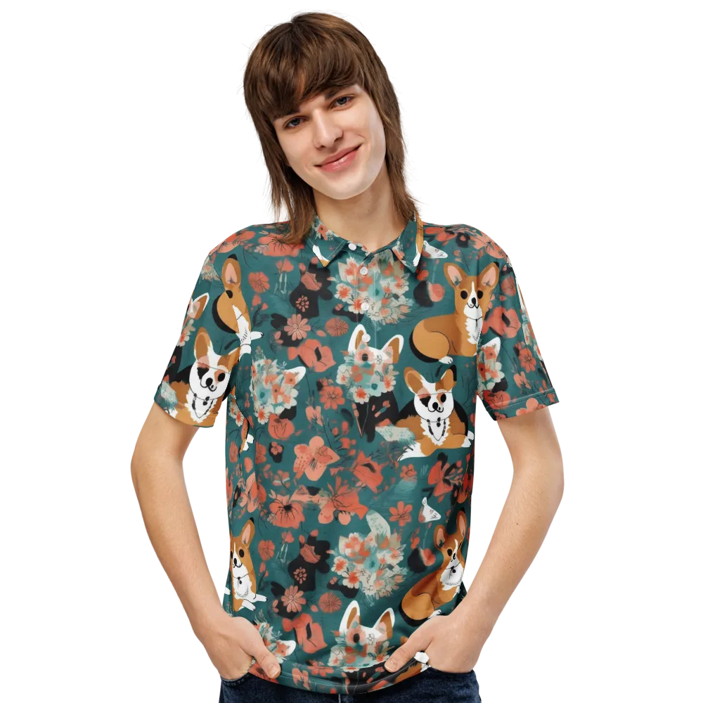 Floral Corgi Club on Men's Slim Fit Polo Shirt — Front