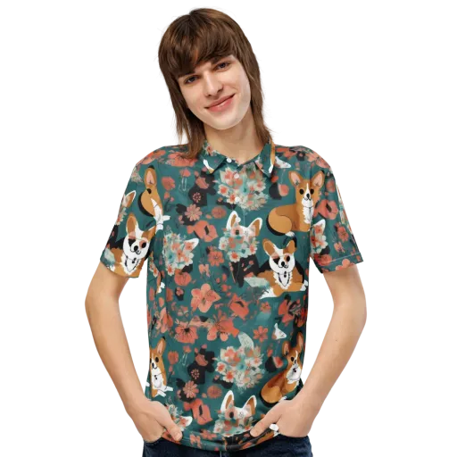 Floral Corgi Club on a Men's Slim Fit Polo Shirt