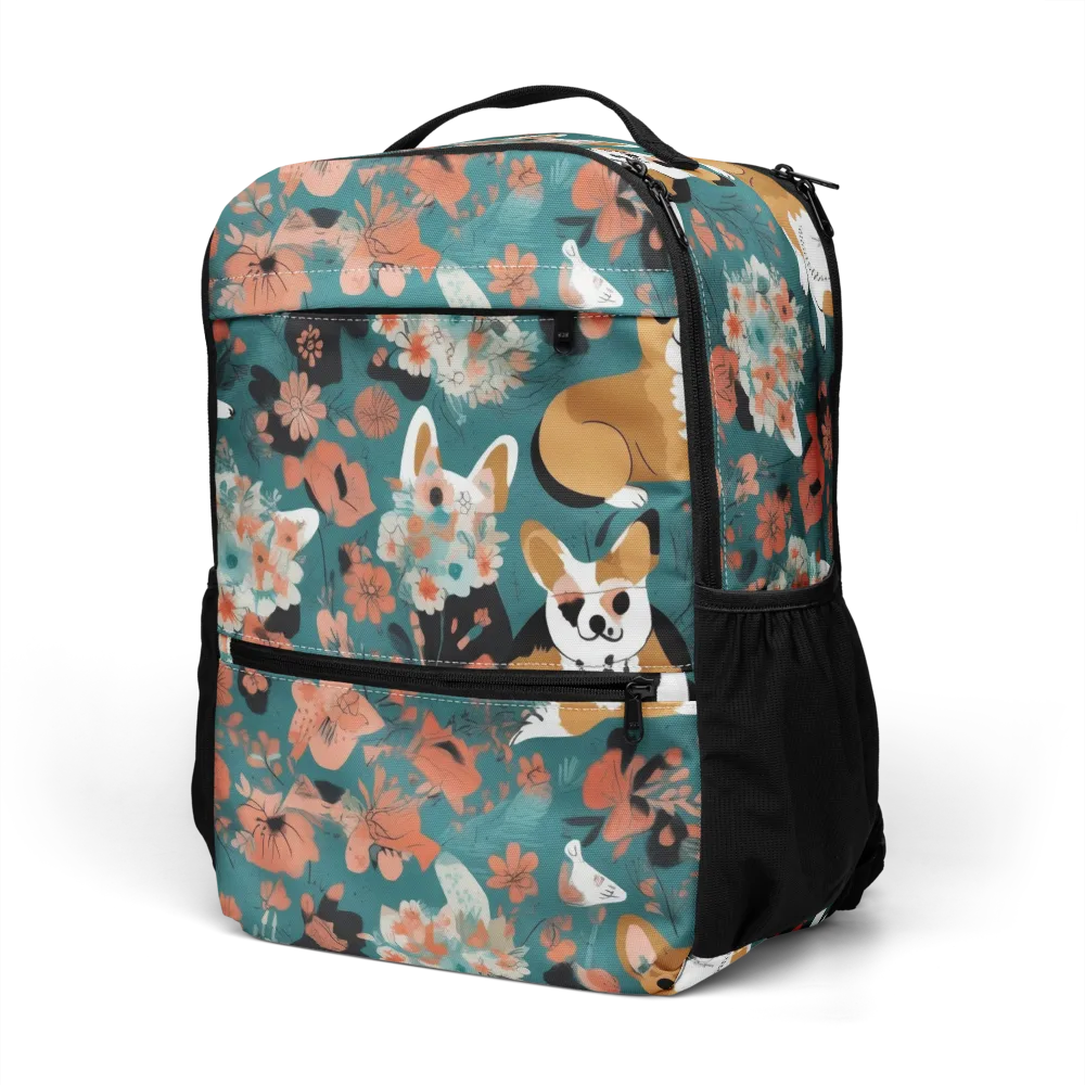 Floral Corgi Club on Utility Backpack — Left Front