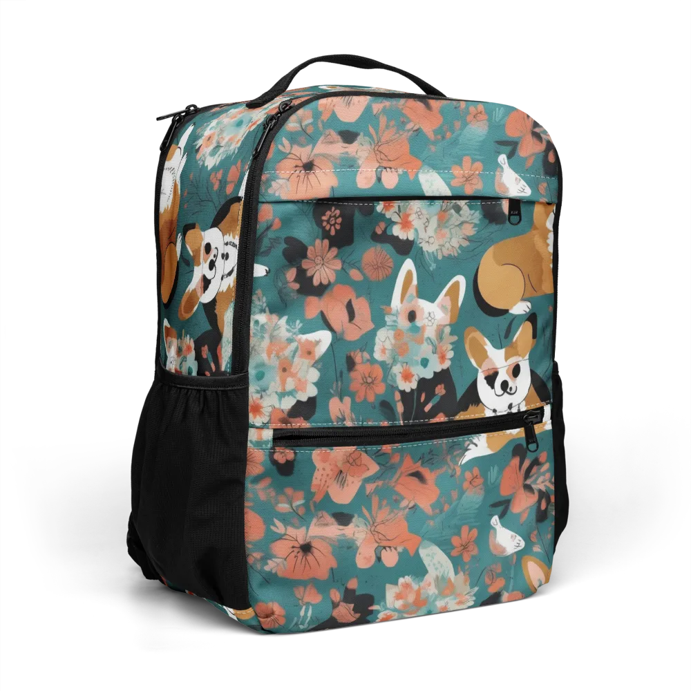 Floral Corgi Club on Utility Backpack — Right Front