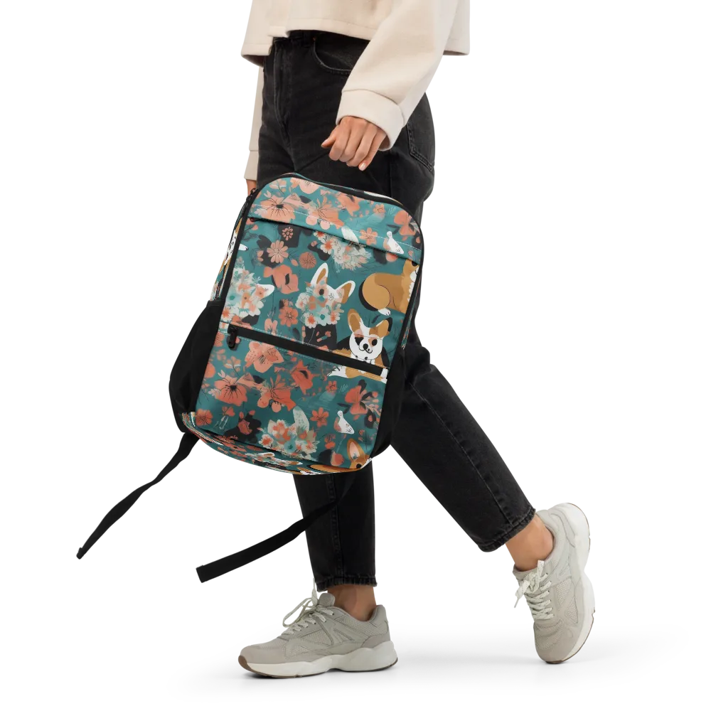 Floral Corgi Club on Utility Backpack — Front