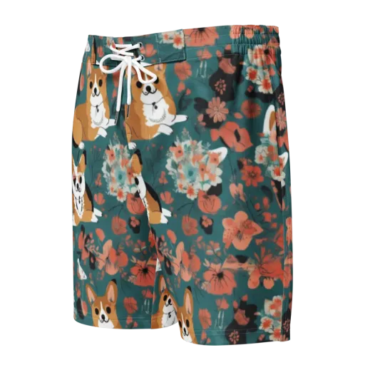 Floral Corgi Club on a Men's Board Shorts