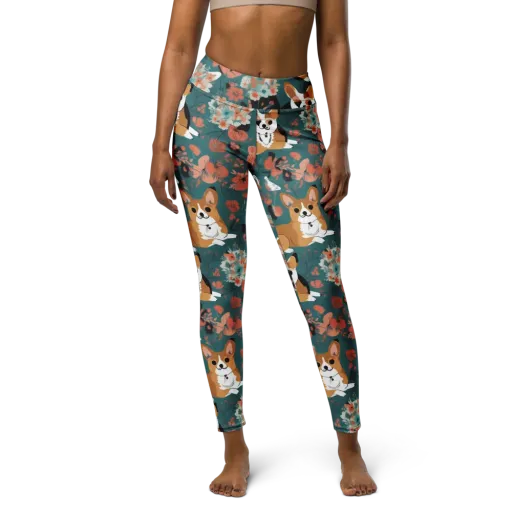 Floral Corgi Club on a Yoga Leggings