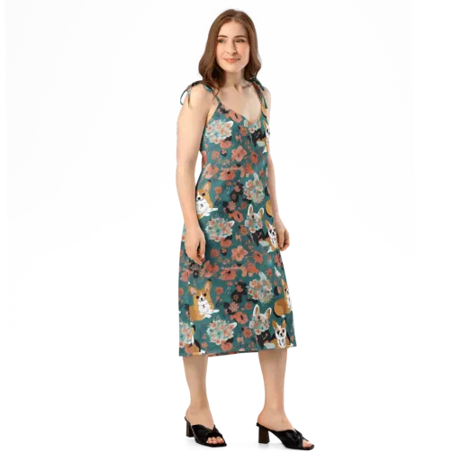 Floral Corgi Club on a Slip Dress