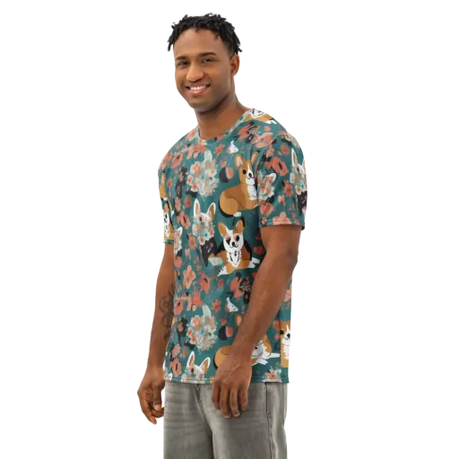 Floral Corgi Club on a Men's Cotton Crew Neck T-Shirt