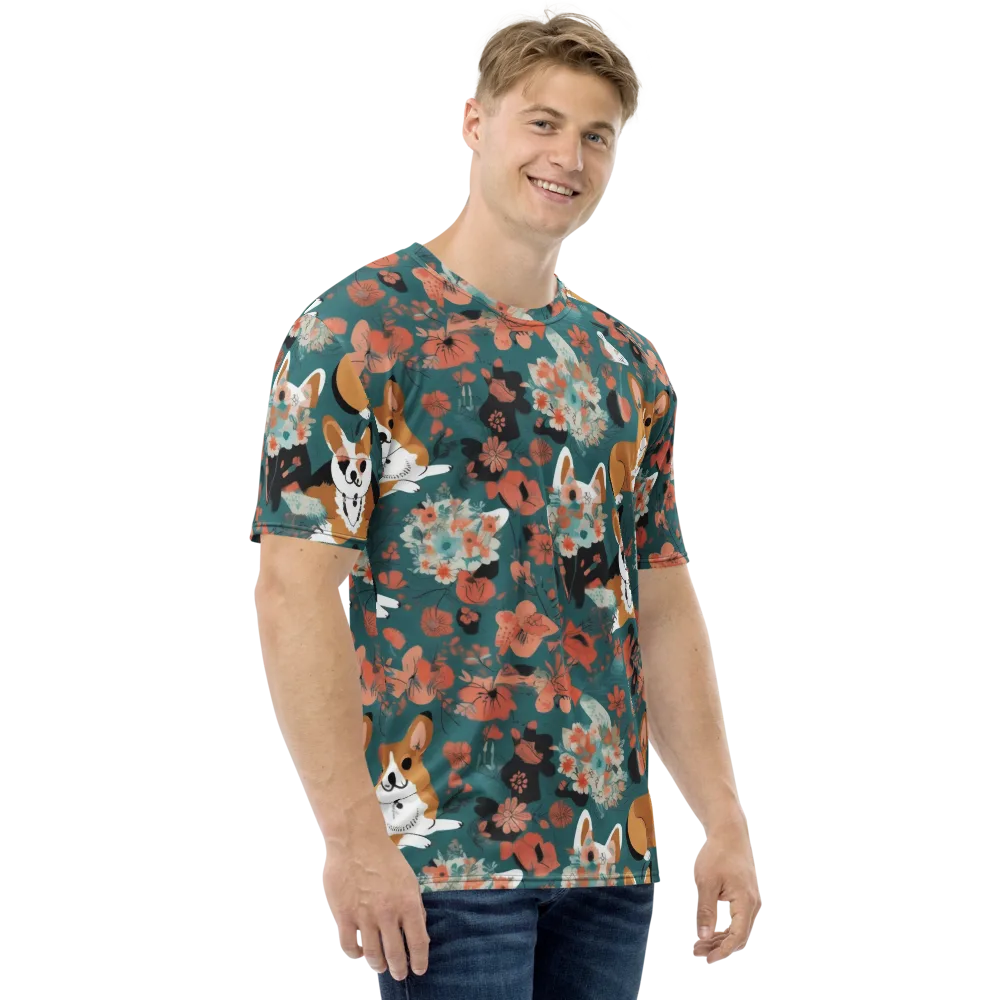 Floral Corgi Club on Men's Crew Neck T-Shirt — Right