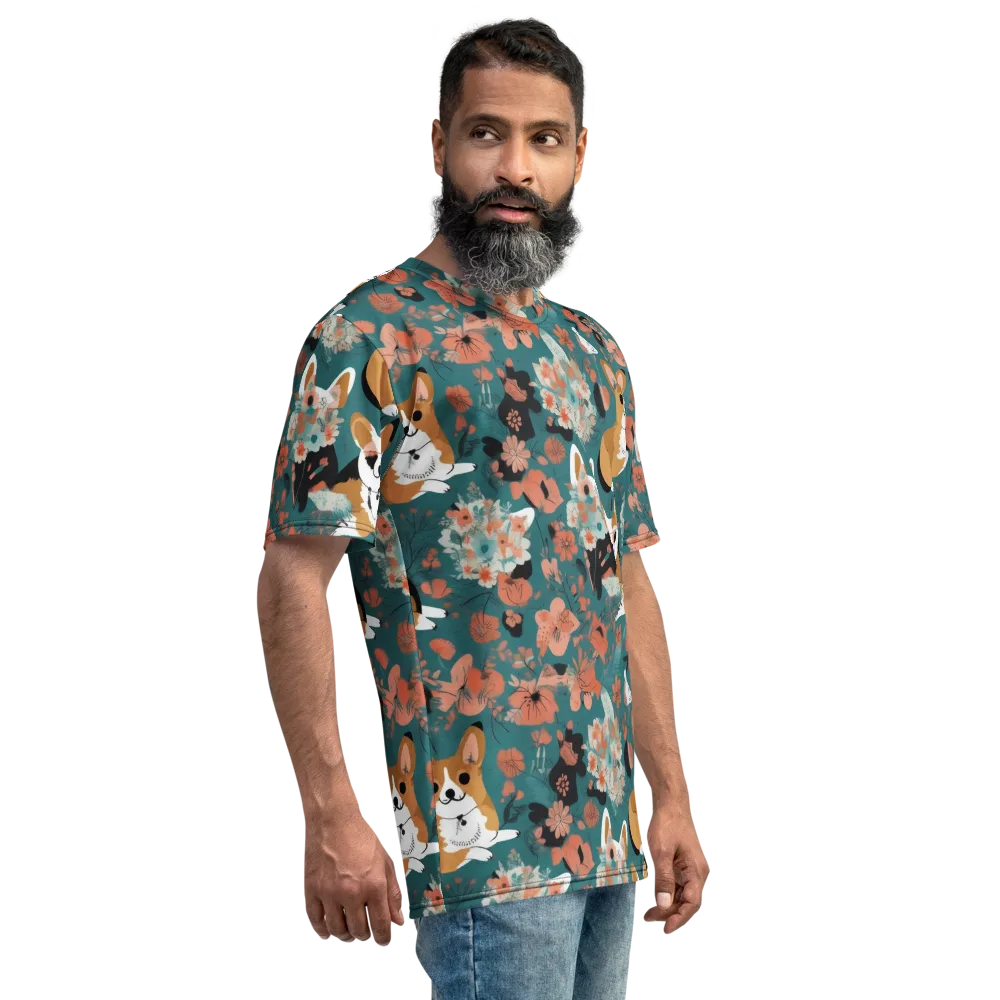 Floral Corgi Club on Men's Crew Neck T-Shirt — Right