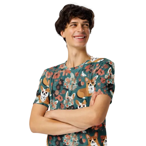 Floral Corgi Club on a Men's Crew Neck T-Shirt