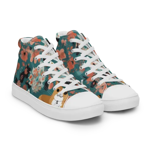 Floral Corgi Club on a Men's High Top Canvas Shoes