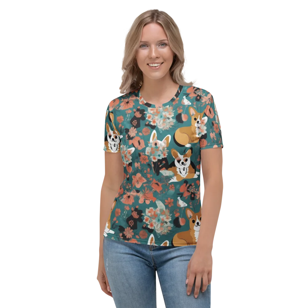 Floral Corgi Club on Women's Crew Neck T-Shirt — Front