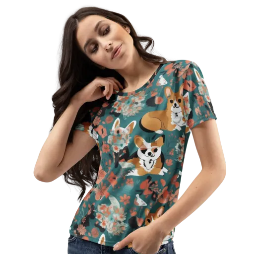 Floral Corgi Club on a Women's Crew Neck T-Shirt