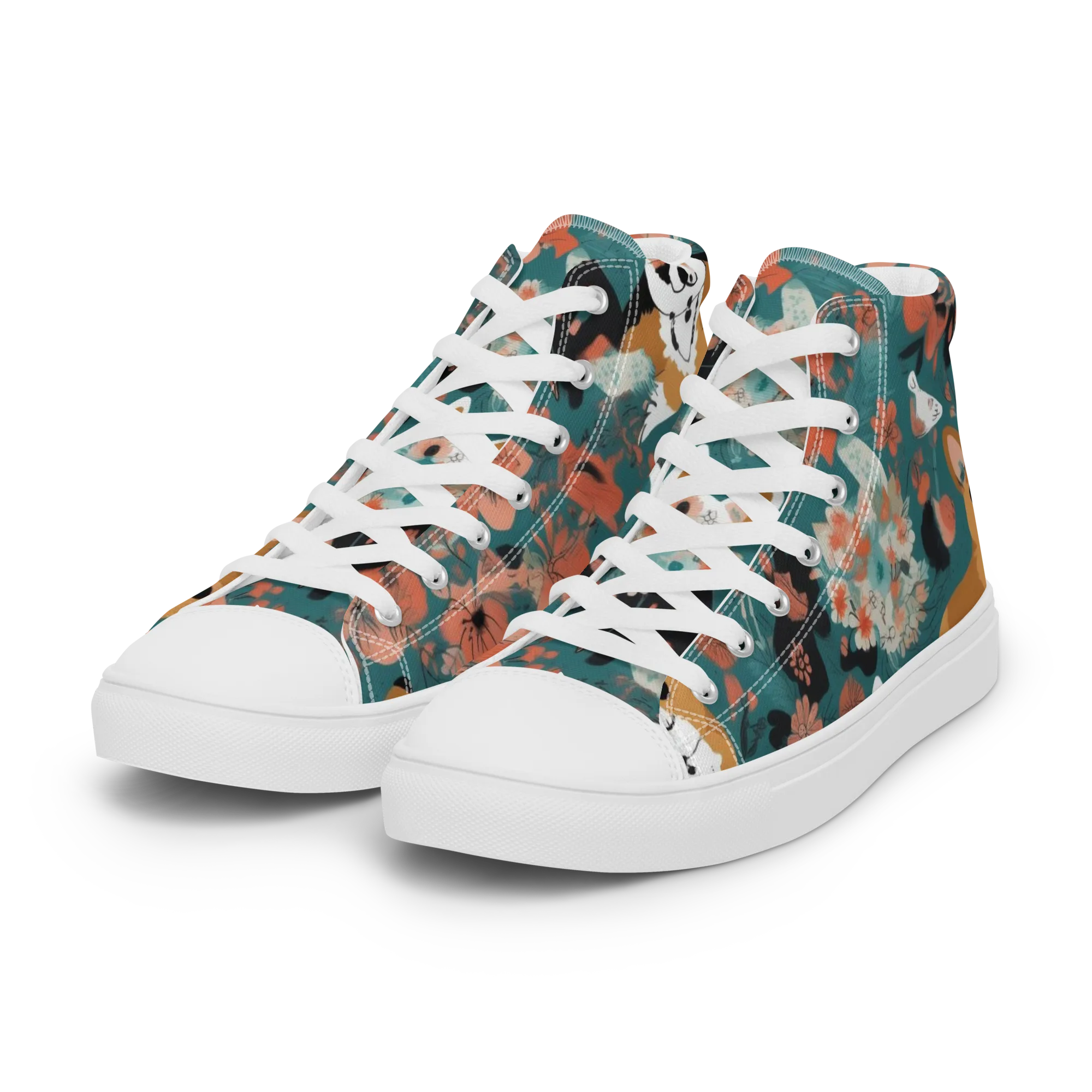 Floral Corgi Club on Women's High Top Canvas Shoes — Left Front