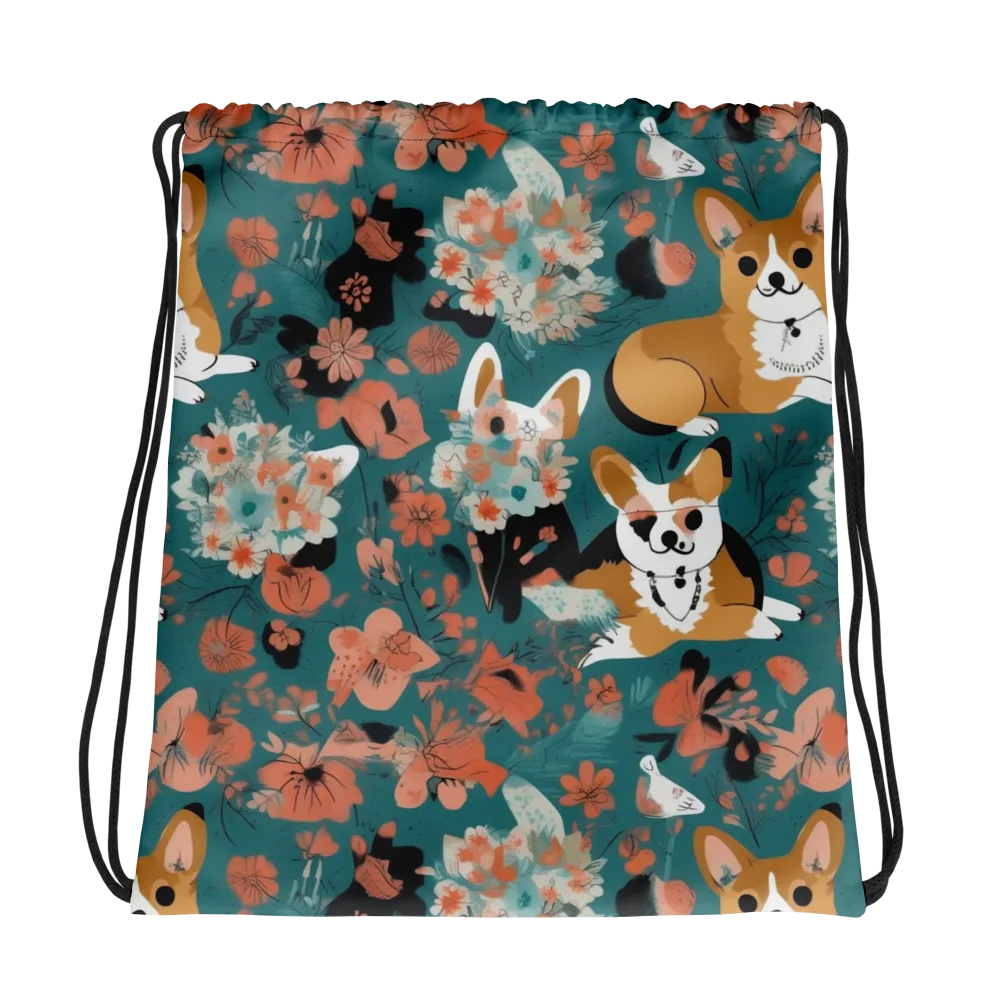 Floral Corgi Club on Drawstring Bag — Photo