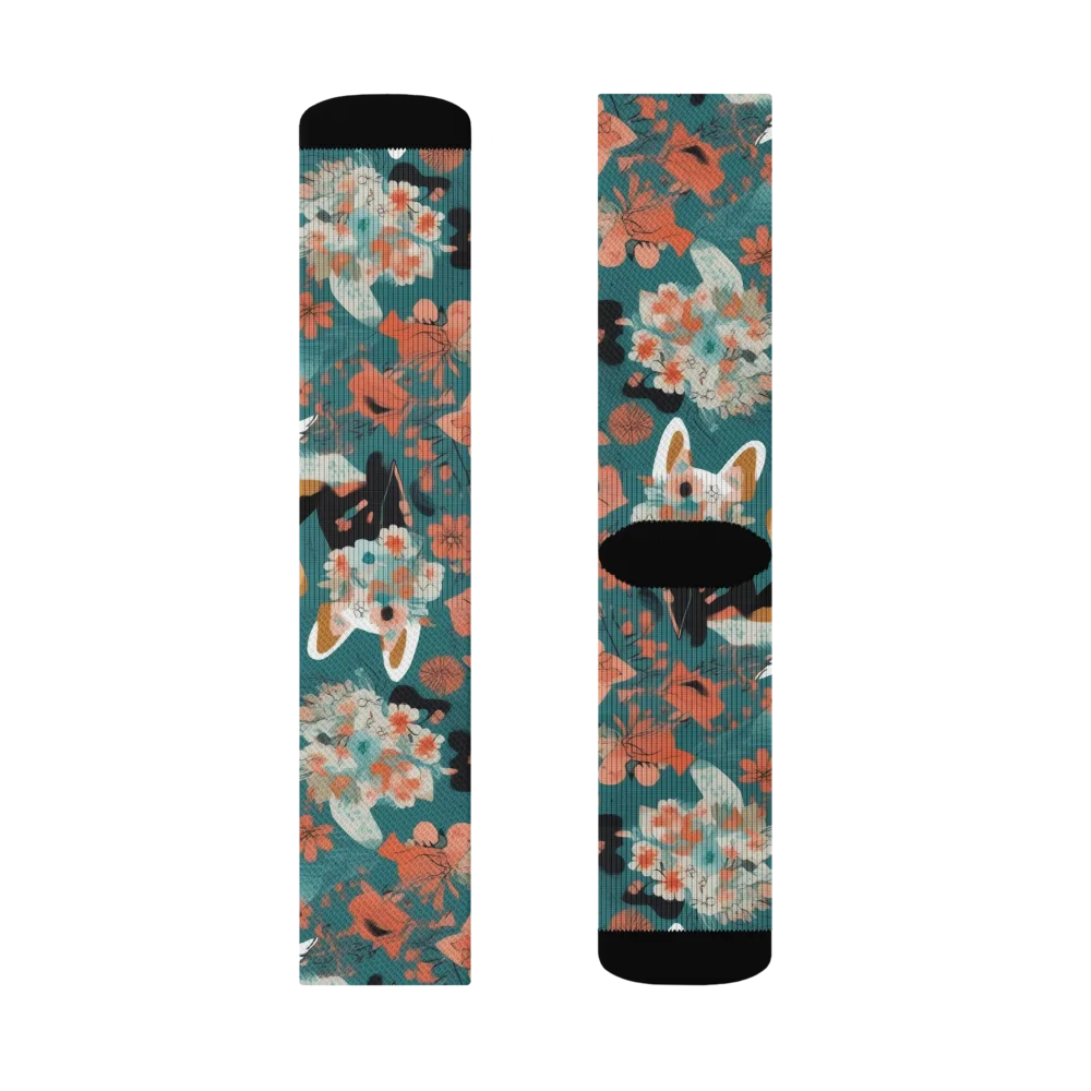 Floral Corgi Club on Socks — Left Sock