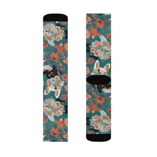 Floral Corgi Club on a Socks