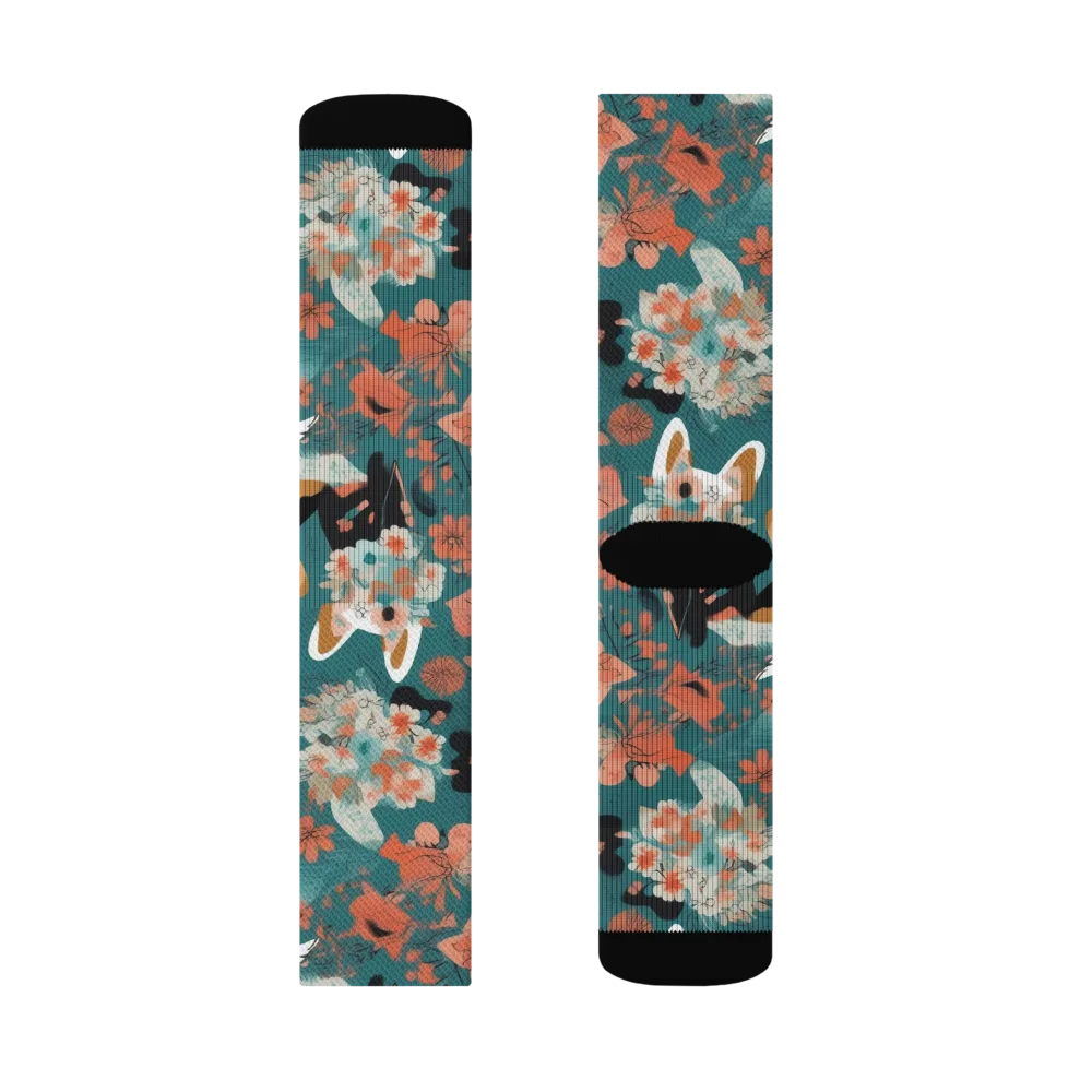 Floral Corgi Club on Socks — Right Sock