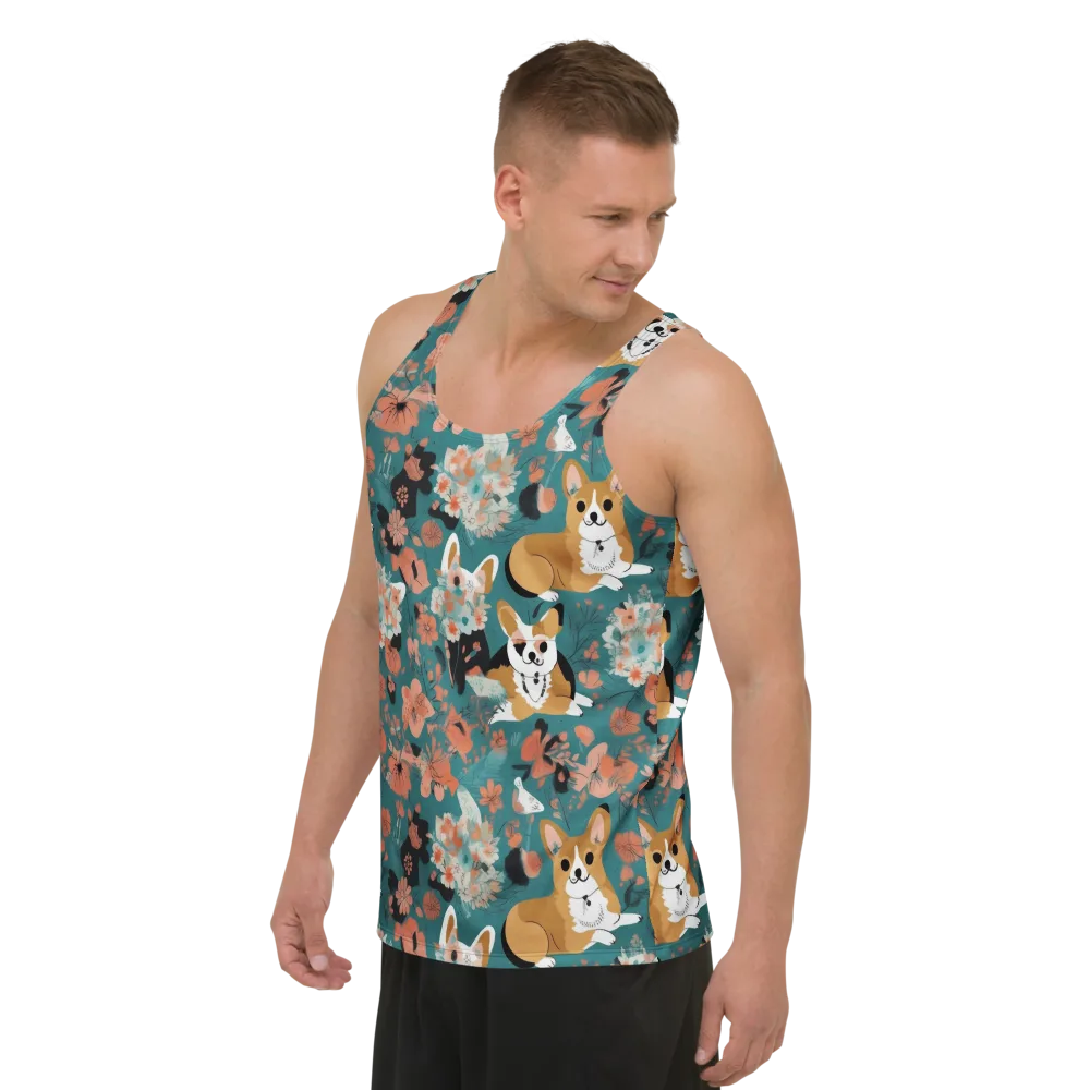 Floral Corgi Club on Men's Tank Top — Left Front
