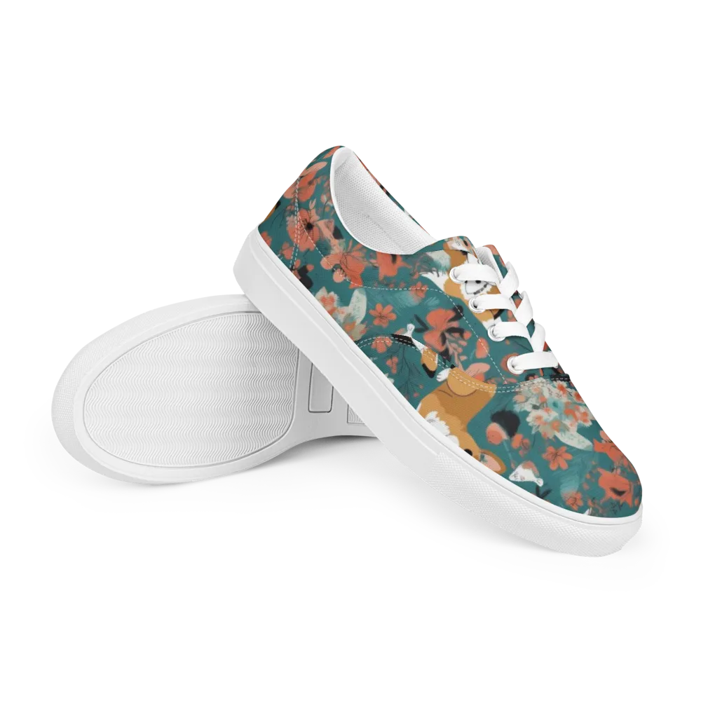 Floral Corgi Club on Men's Lace-Up Canvas Shoes — Right Front