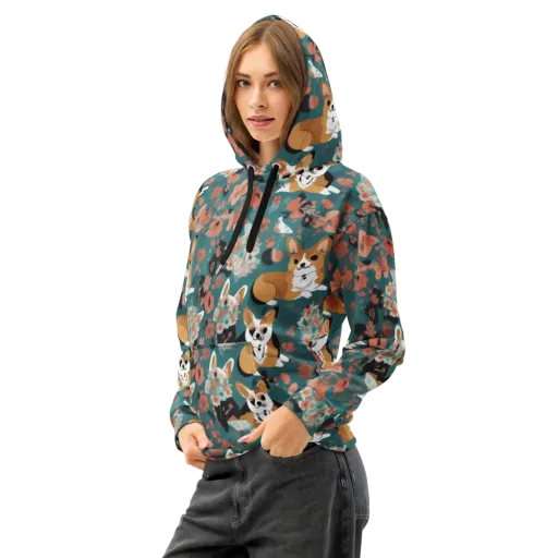Floral Corgi Club on a Cotton Hoodie