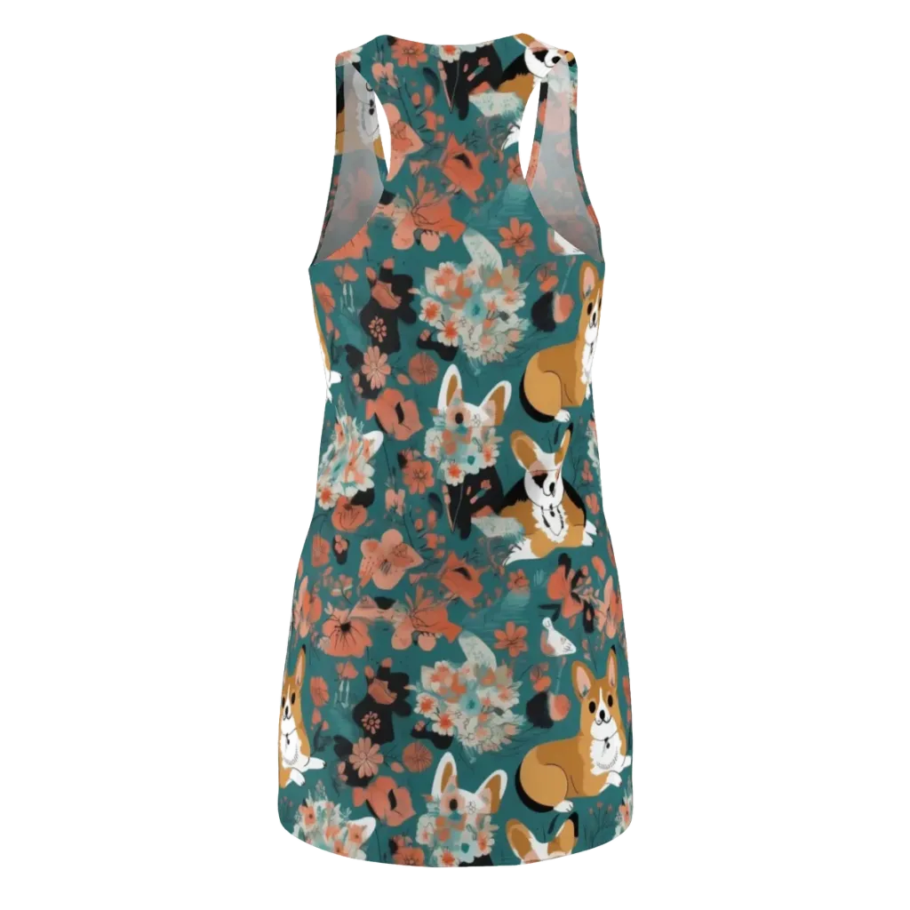 Floral Corgi Club on Racerback Dress — Back