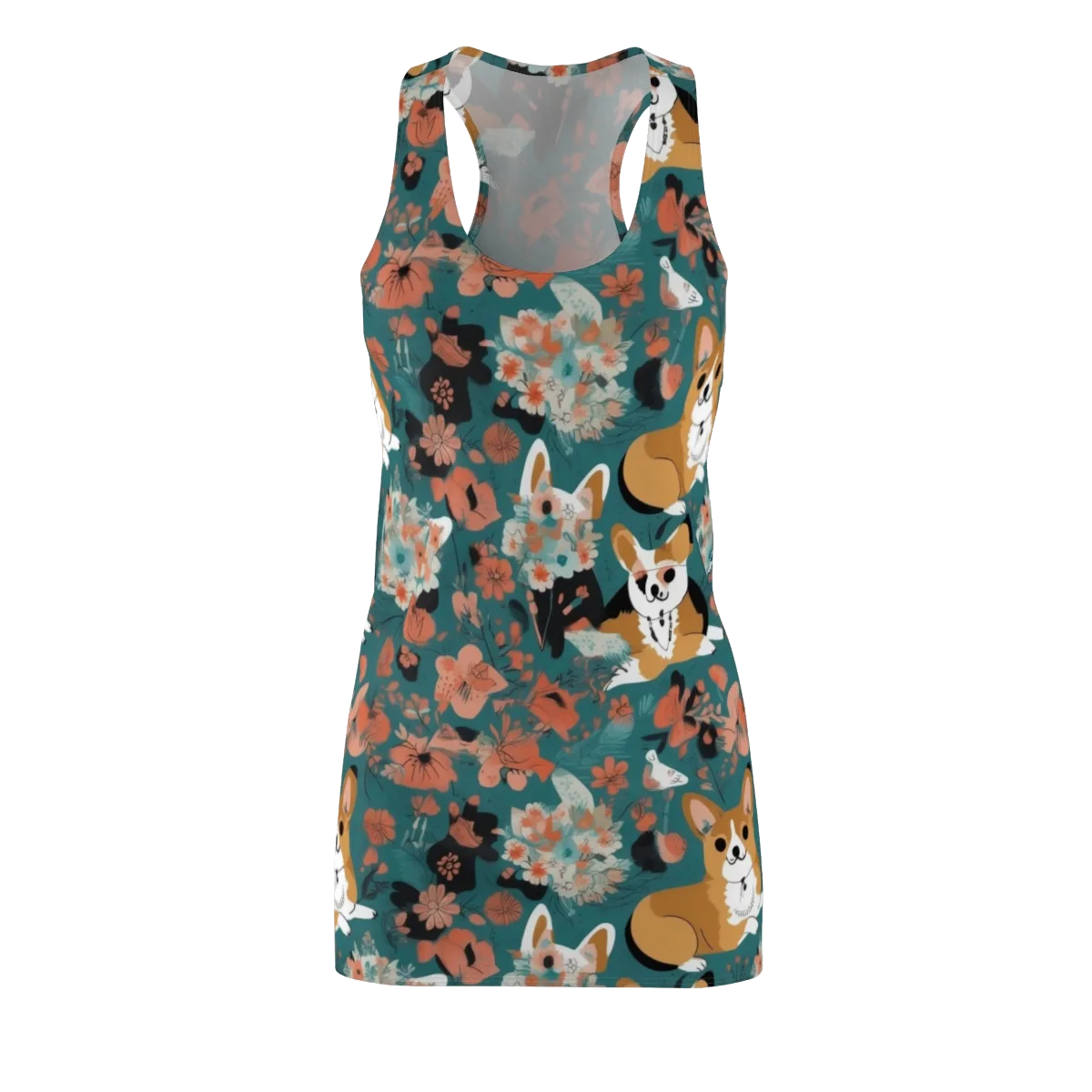 Floral Corgi Club on Racerback Dress — Front