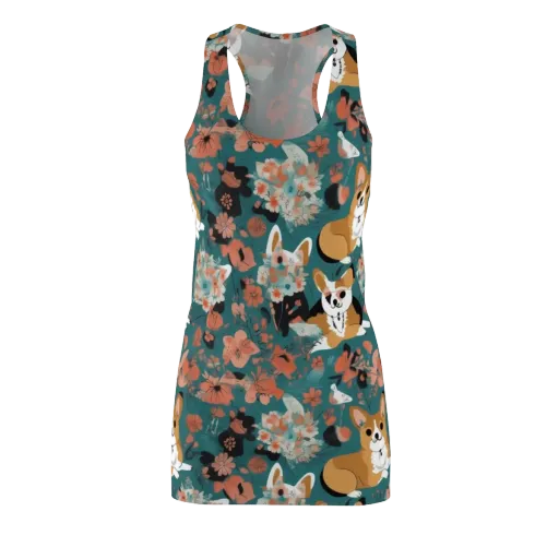 Floral Corgi Club on a Racerback Dress