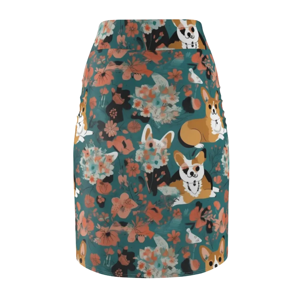 Floral Corgi Club on Pencil Skirt — Back