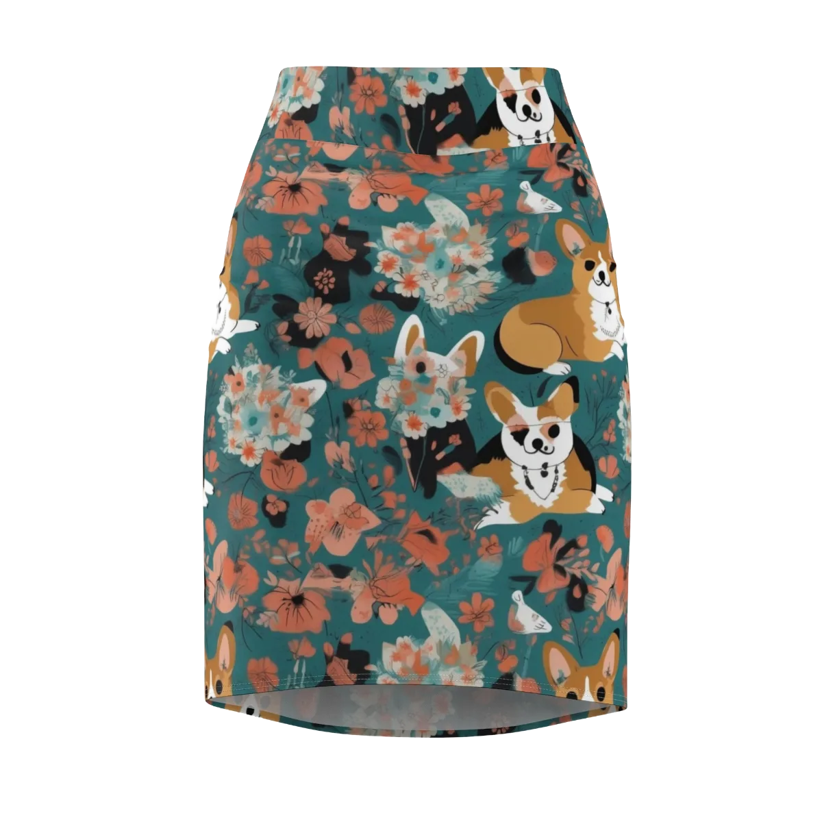 Floral Corgi Club on Pencil Skirt — Front